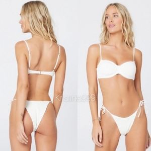 L*Space Marley Smocked Top and Aubree Bitsy Bottoms Bikini SET Cream Whi…